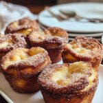 Golden French toast muffins coated in cinnamon sugar, served on a white plate.