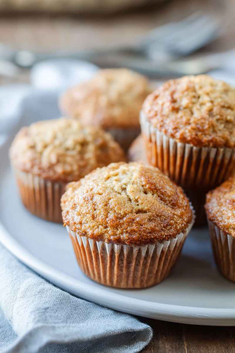 Cluster of golden oatmeal muffins with a crumbly sugar topping, arranged casually on a plate.