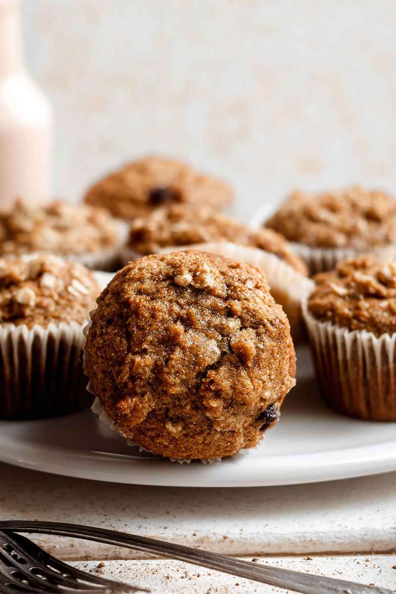 Close-up of fluffy applesauce muffins filled with raisins, showcasing their moist texture and golden crust.