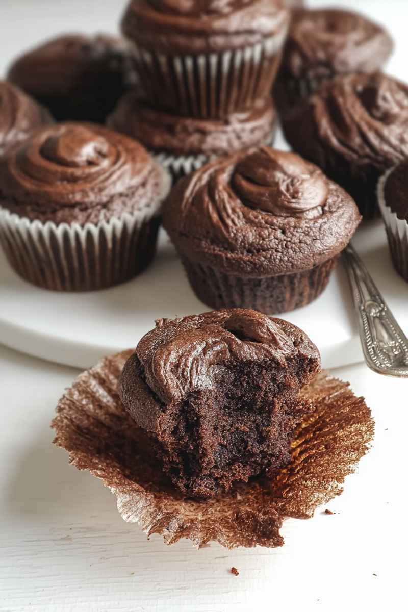 Moist chocolate muffins with rich cocoa and olive oil, topped with chocolate hazelnut spread.