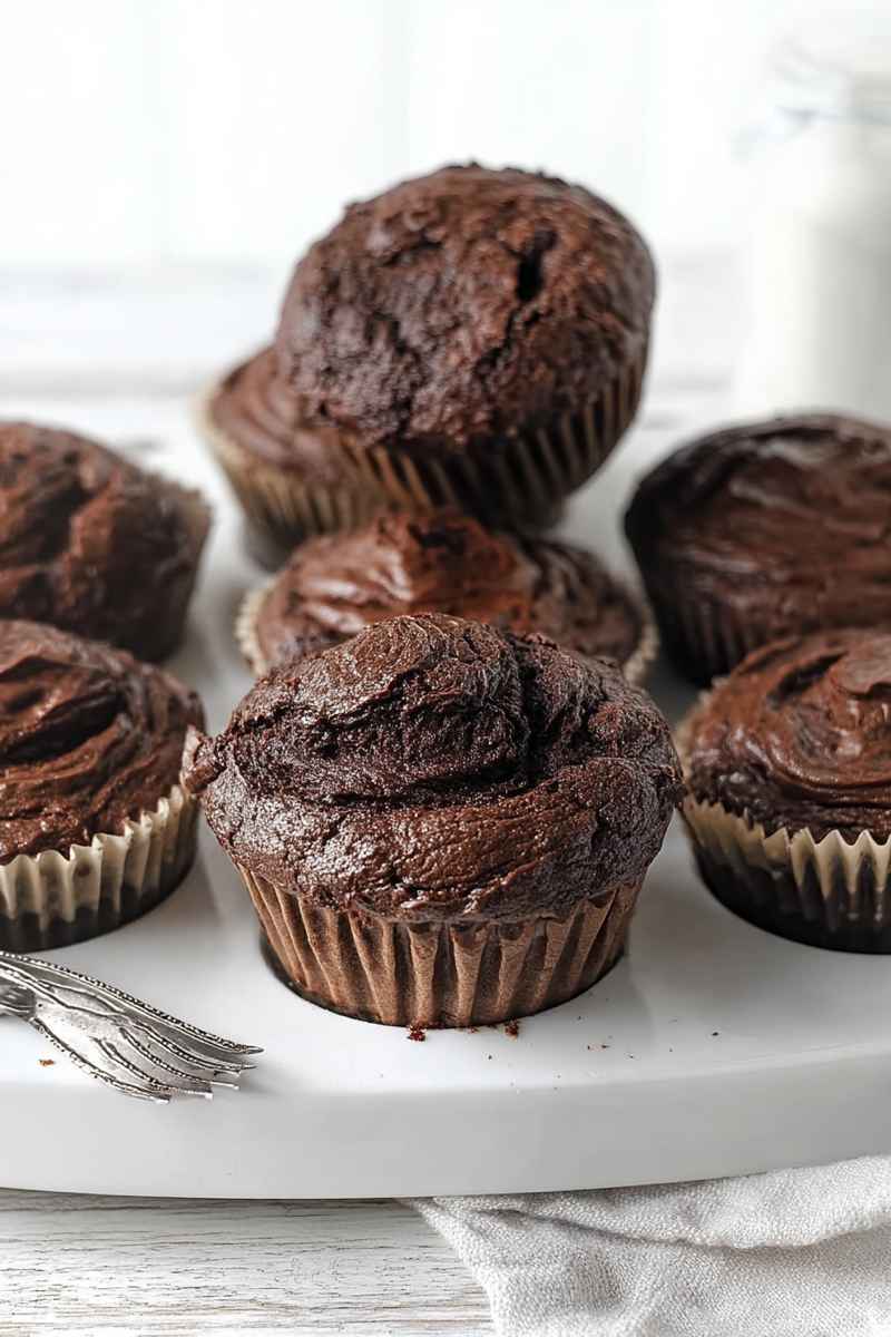 Chocolaty muffins arranged neatly on a white plate, ready to be enjoyed.